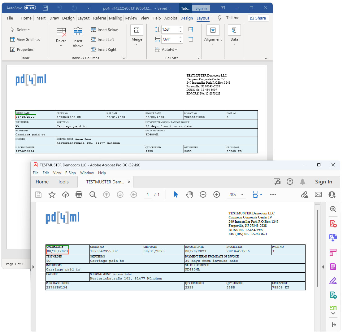 HTML source converted side by side to RTF/DOCX output